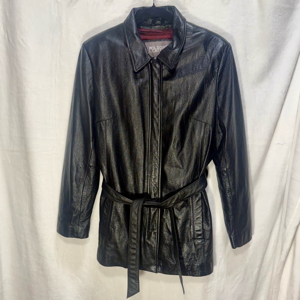 Vintage Wilsons Leather Black Belted Cafe Racer Moto Jacket Medium
